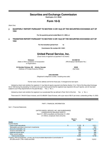 Miniature United Parcel Service 10-Q Rapport trimestriel  
