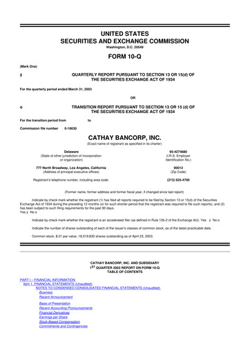 Thumbnail Cathay General Bancorp 10-Q Quarterly Report FY 