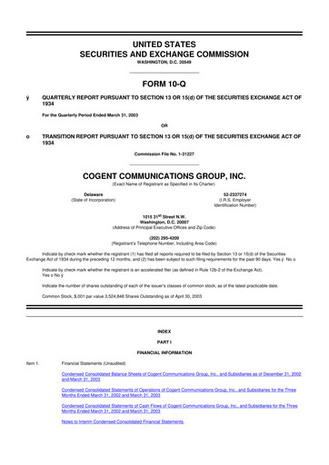 Thumbnail Cogent Communications
 10-Q Quarterly Report FY 