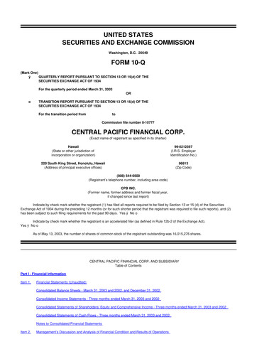 Thumbnail Central Pacific Financial 10-Q Quarterly Report FY 