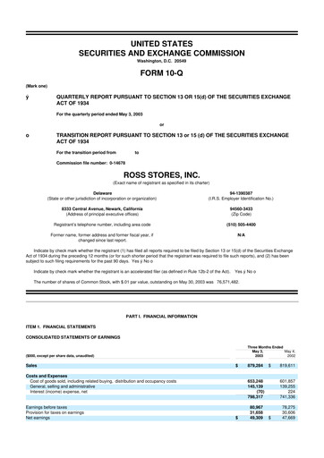 Thumbnail Ross Stores 10-Q Quarterly Report FY 