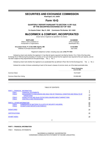 Thumbnail McCormick & Company
 10-Q Quarterly Report FY 