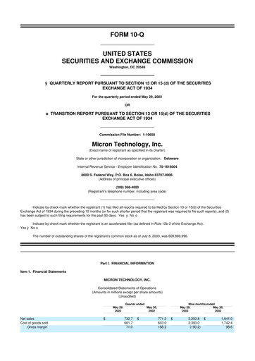 Thumbnail Micron Technology 10-Q Quarterly Report FY 