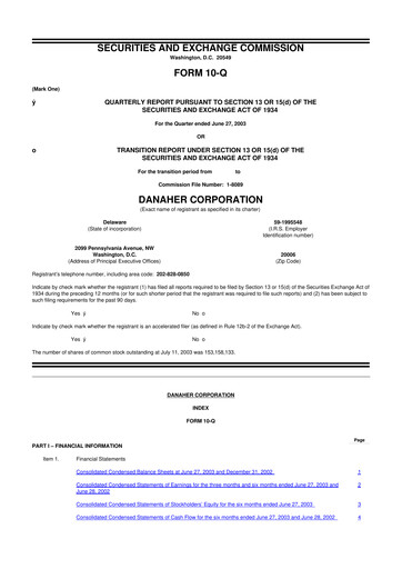Miniature Danaher 10-Q Rapport trimestriel  