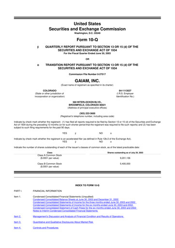 Thumbnail Gaia 10-Q Quarterly Report FY 