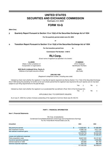 Thumbnail RLI Corp.
 10-Q Quarterly Report FY 