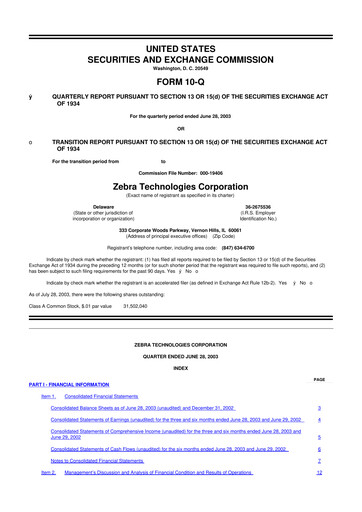 Miniature Zebra Technologies 10-Q Rapport trimestriel  