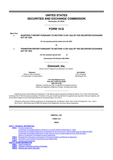 Thumbnail Omnicell
 10-Q Quarterly Report FY 