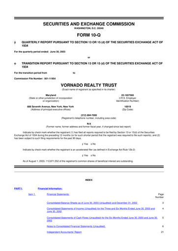 Thumbnail Vornado Realty Trust
 10-Q Quarterly Report FY 