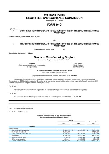 Thumbnail Simpson Manufacturing Company
 10-Q Quarterly Report FY 