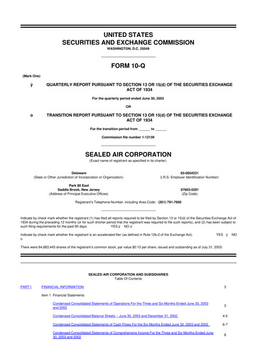 Thumbnail Sealed Air
 10-Q Quarterly Report FY 