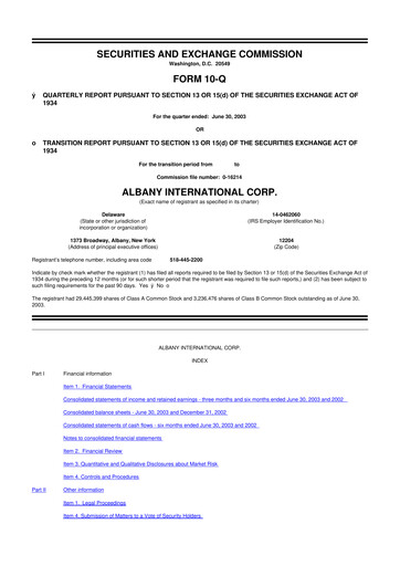 Thumbnail Albany International
 10-Q Quarterly Report FY 