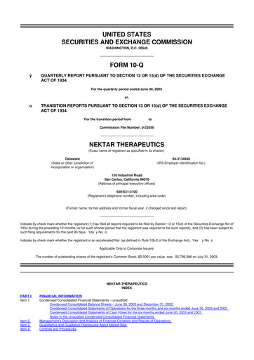 Thumbnail Nektar Therapeutics
 10-Q Quarterly Report FY 