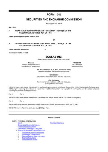 Miniature Ecolab 10-Q Rapport trimestriel  