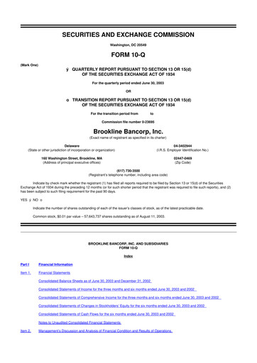 Thumbnail Brookline Bancorp 10-Q Quarterly Report FY 