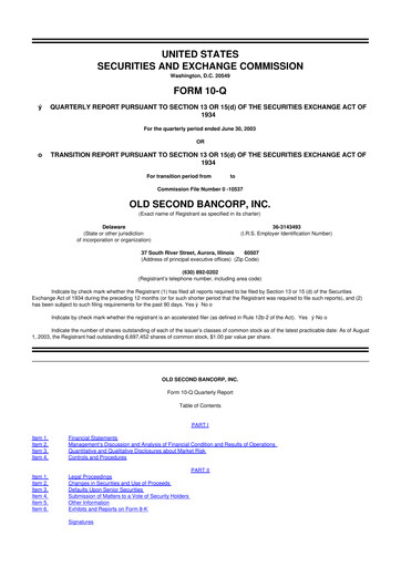 Thumbnail Old Second Bancorp 10-Q Quarterly Report FY 