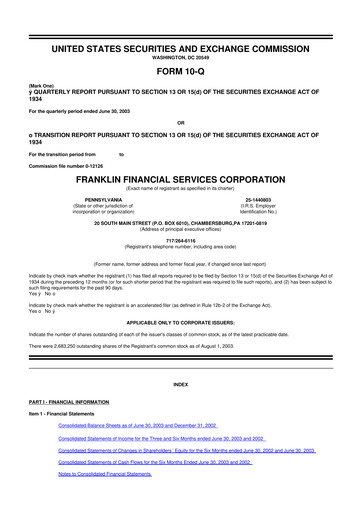 Thumbnail Franklin Financial Services Corporation 10-Q Quarterly Report FY 