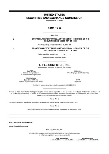 Miniature Apple 10-Q Rapport trimestriel  