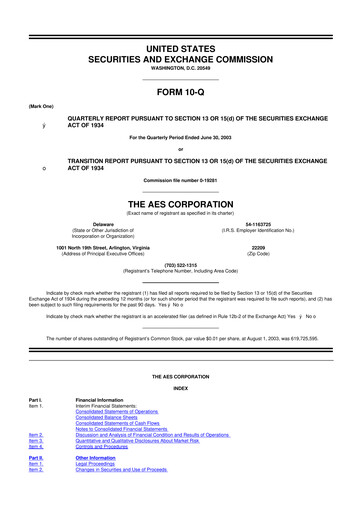 Miniature AES 10-Q Rapport trimestriel  