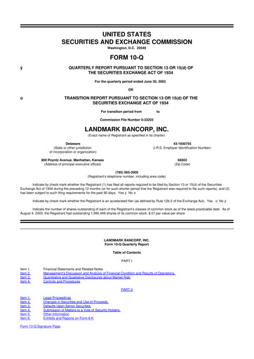 Miniature Landmark Bancorp 10-Q Rapport trimestriel  