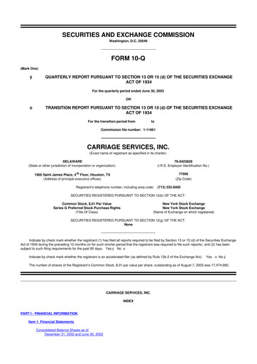 Thumbnail Carriage Services 10-Q Quarterly Report FY 