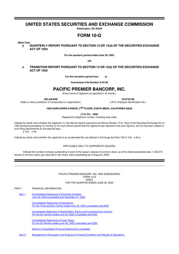 Thumbnail Pacific Premier Bancorp
 10-Q Quarterly Report FY 