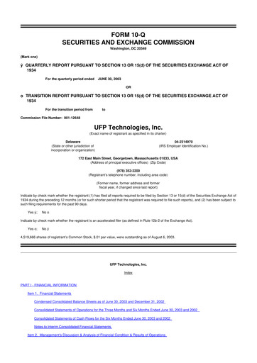 Thumbnail UFP Technologies
 10-Q Quarterly Report FY 