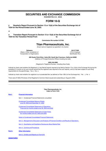 Thumbnail Titan Pharmaceuticals
 10-Q Quarterly Report FY 