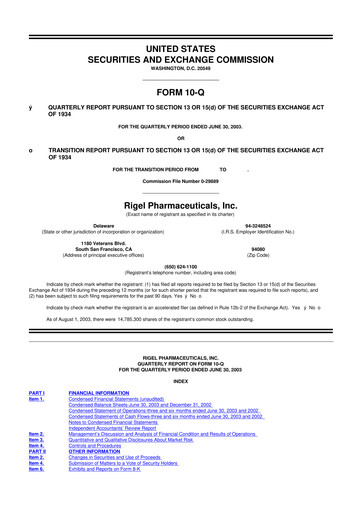 Thumbnail Rigel Pharmaceuticals 10-Q Quarterly Report FY 