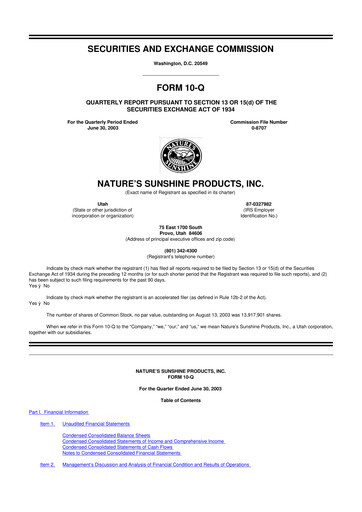 Thumbnail Nature's Sunshine Products 10-Q Quarterly Report FY 
