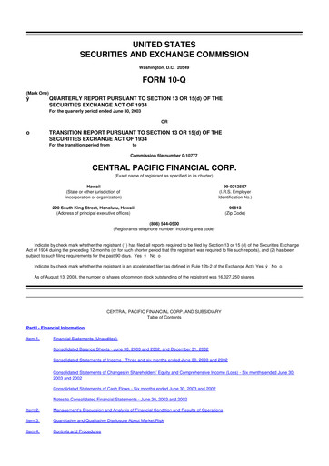 Thumbnail Central Pacific Financial 10-Q Quarterly Report FY 