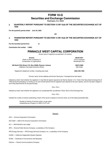 Thumbnail Pinnacle West Capital
 10-Q Quarterly Report FY 