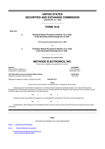 Miniature Methode Electronics
 10-Q Rapport trimestriel  