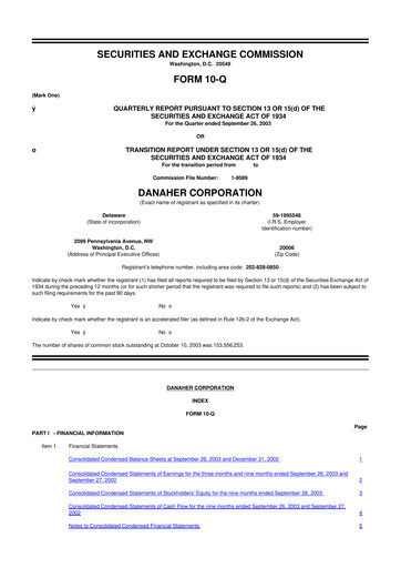 Miniature Danaher 10-Q Rapport trimestriel  