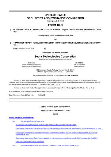 Miniature Zebra Technologies 10-Q Rapport trimestriel  
