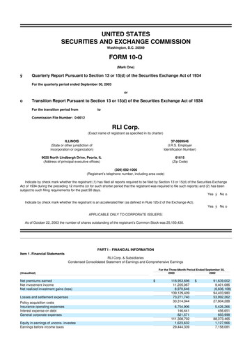 Thumbnail RLI Corp.
 10-Q Quarterly Report FY 