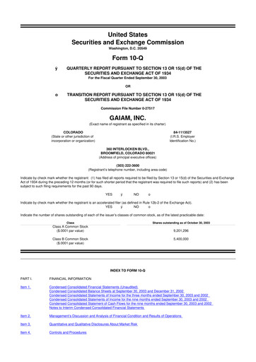 Thumbnail Gaia 10-Q Quarterly Report FY 