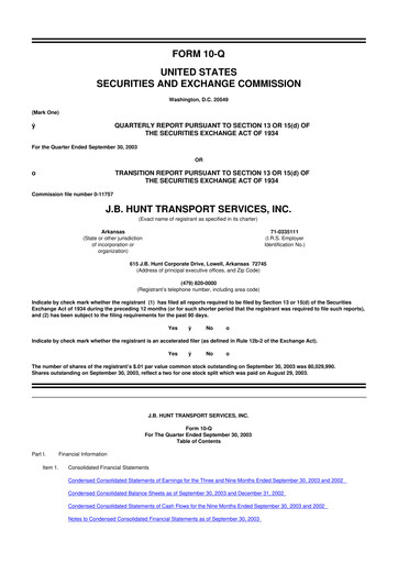 Thumbnail J. B. Hunt
 10-Q Quarterly Report FY 