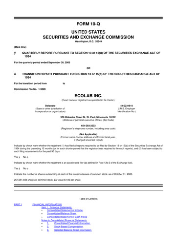 Miniature Ecolab 10-Q Rapport trimestriel  