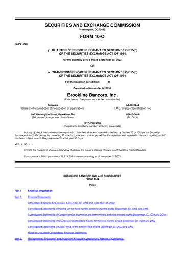 Thumbnail Brookline Bancorp 10-Q Quarterly Report FY 