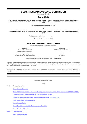 Thumbnail Albany International
 10-Q Quarterly Report FY 