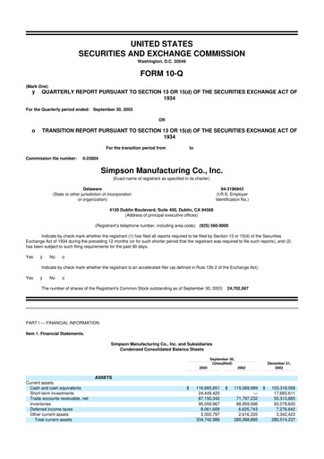 Thumbnail Simpson Manufacturing Company
 10-Q Quarterly Report FY 