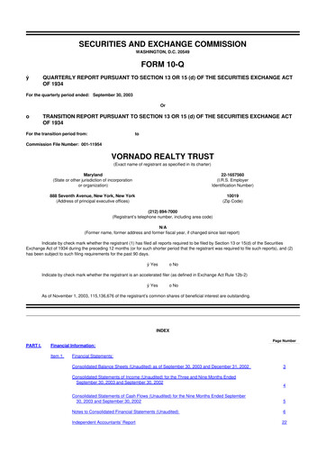 Thumbnail Vornado Realty Trust
 10-Q Quarterly Report FY 