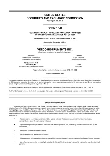 Thumbnail Veeco
 10-Q Quarterly Report FY 