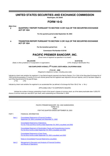 Thumbnail Pacific Premier Bancorp
 10-Q Quarterly Report FY 