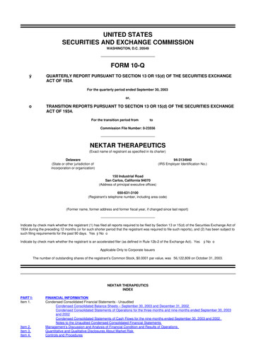 Thumbnail Nektar Therapeutics
 10-Q Quarterly Report FY 