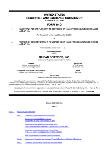Thumbnail Gilead Sciences 10-Q Quarterly Report FY 