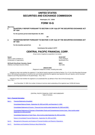 Thumbnail Central Pacific Financial 10-Q Quarterly Report FY 