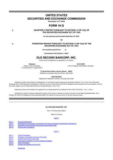 Thumbnail Old Second Bancorp 10-Q Quarterly Report FY 