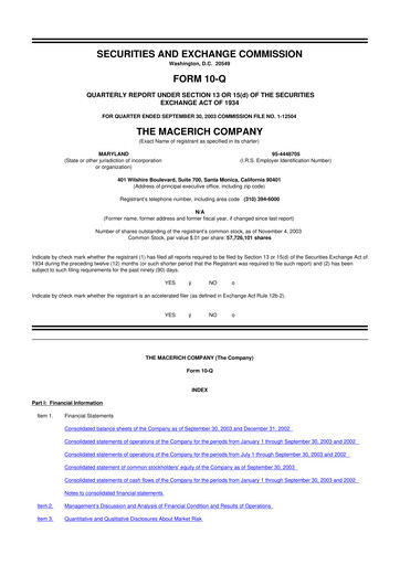 Thumbnail Macerich 10-Q Quarterly Report FY 